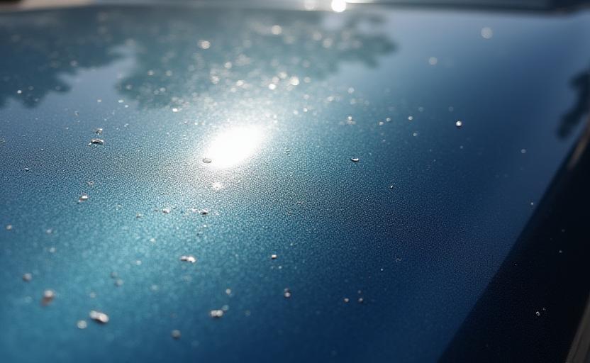 Car paint covered in swirl marks and fine scratches under a bright light.